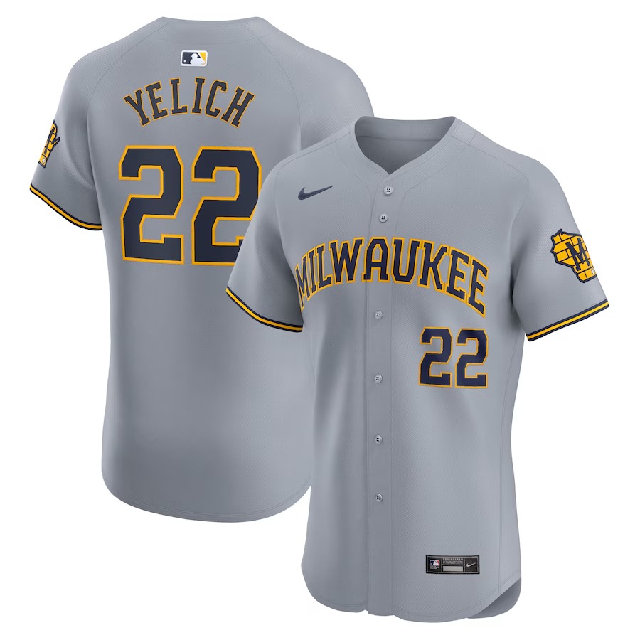 Men's Milwaukee Brewers Christian Yelich Nike Gray Road Elite Player Jersey - ujerseystore