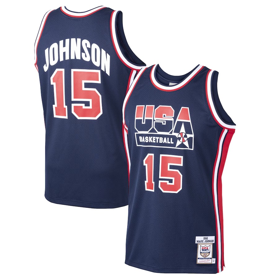 Men's USA Basketball Magic Johnson Mitchell & Ness Navy 1992 Dream Team Authentic Jersey - ujerseystore