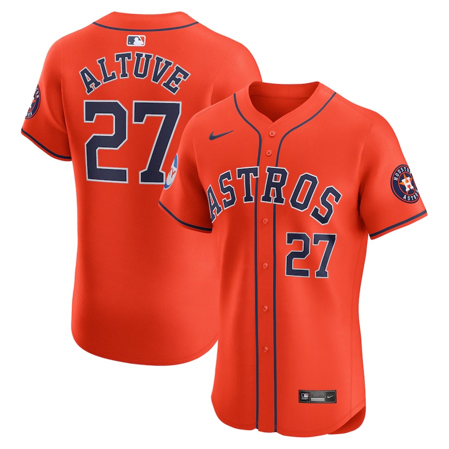 Men's Houston Astros Jose Altuve Nike Orange Alternate Elite Sponsor Patch Player Jersey - ujerseystore