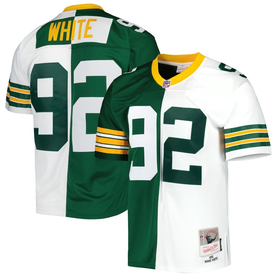 Men's Green Bay Packers Reggie White Mitchell & Ness Green/White 1996 Split Legacy Replica Jersey - ujerseystore
