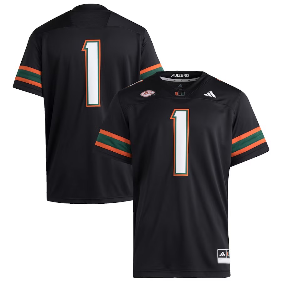 Men's adidas #1 Black Miami Hurricanes Premier Jersey - ujerseystore
