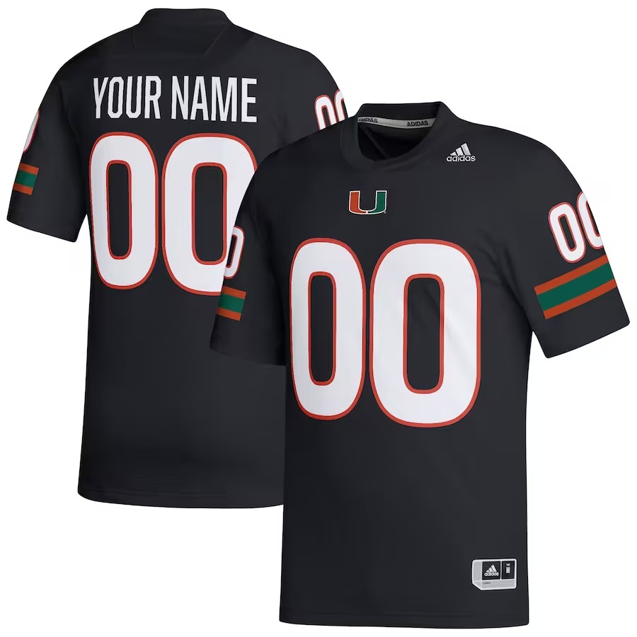 Miami Hurricanes adidas Custom Football Jersey - Black - ujerseystore