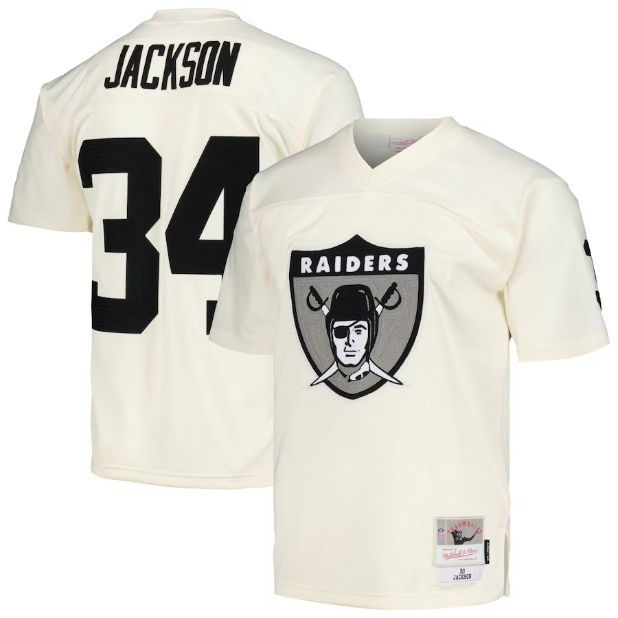 Men's Las Vegas Raiders Bo Jackson Mitchell & Ness Cream Chainstitch Legacy Jersey - ujerseystore