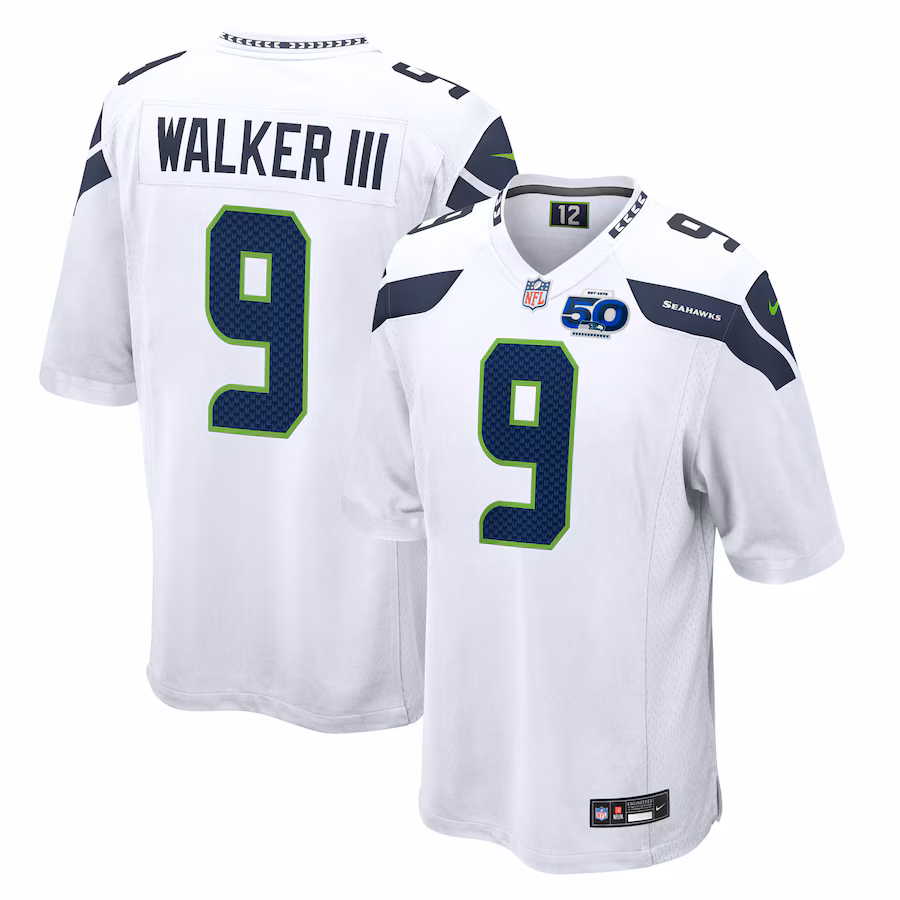 Men's Seattle Seahawks Kenneth Walker III Nike White 50th Season Game Jersey - ujerseystore