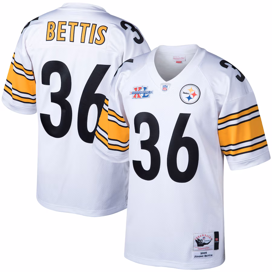 Men's Pittsburgh Steelers 2005 Jerome Bettis Mitchell & Ness White Authentic Throwback Retired Player Jersey - ujerseystore