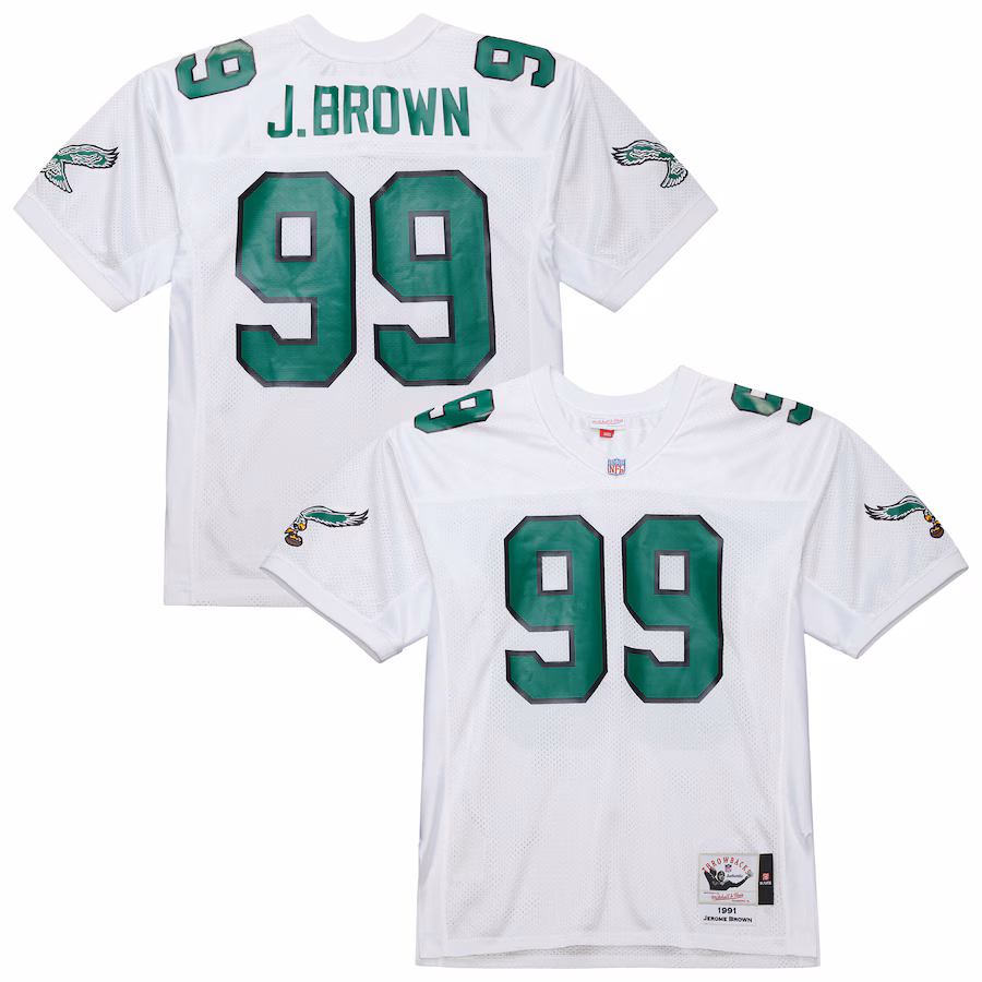 Men's Philadelphia Eagles Jerome Brown Mitchell & Ness White 1991 Authentic Throwback Retired Player Jersey - ujerseystore