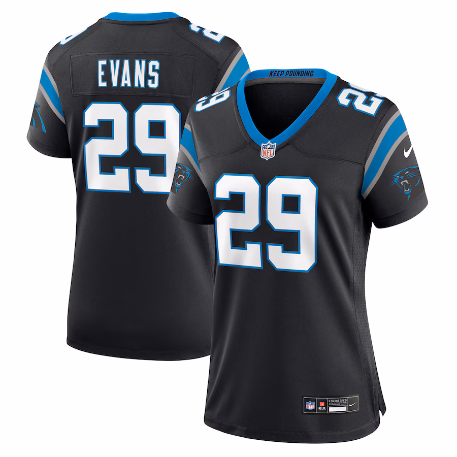 Women's Carolina Panthers Akayleb Evans Nike Black Team Game Jersey - ujerseystore