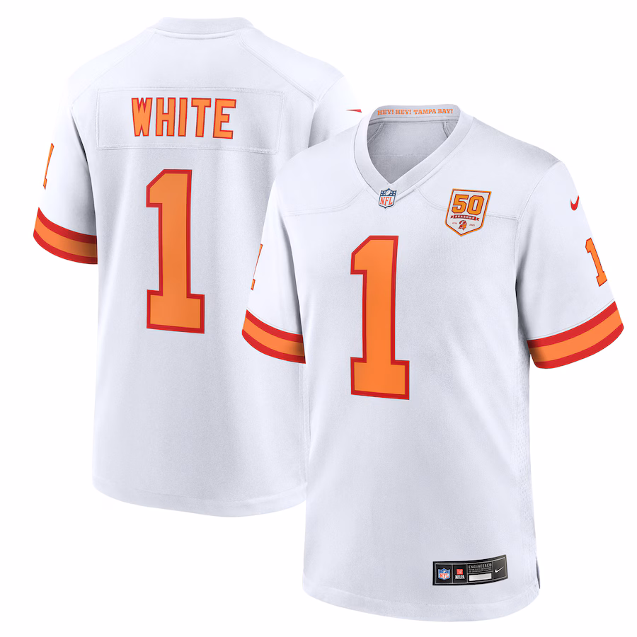 Men's '76 Tampa Bay Buccaneers Rachaad White Nike White 50th Season Game Jersey - ujerseystore