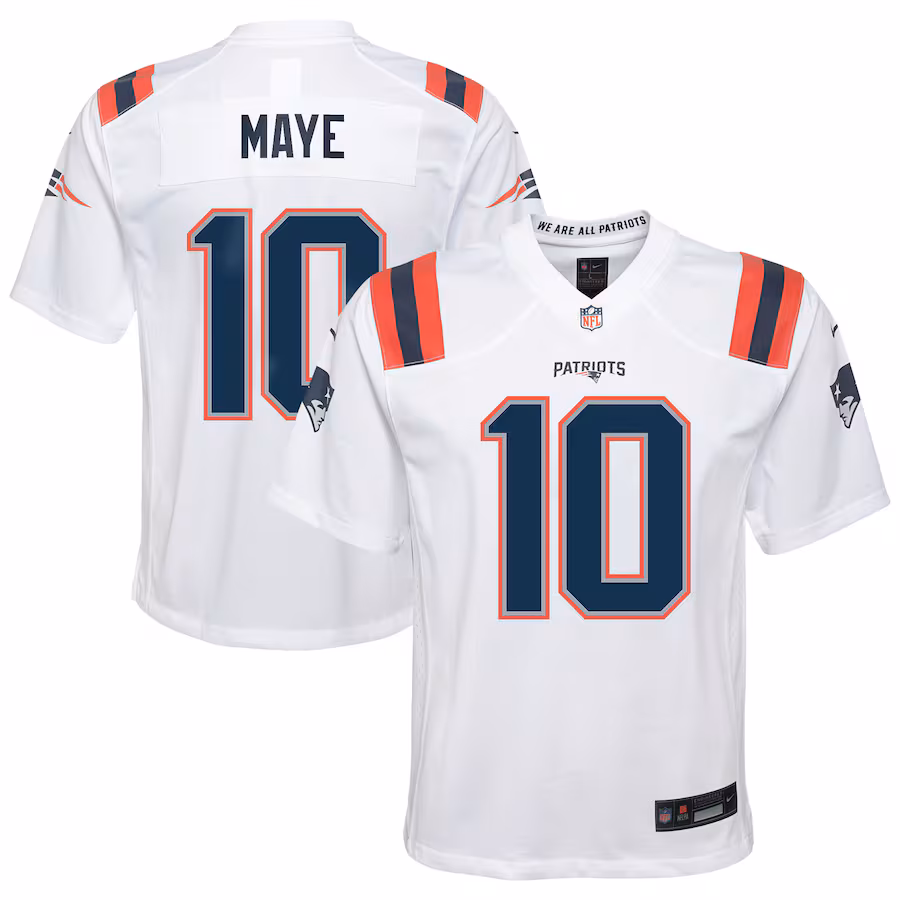 Youth New England Patriots Drake Maye Nike White Game Jersey - ujerseystore