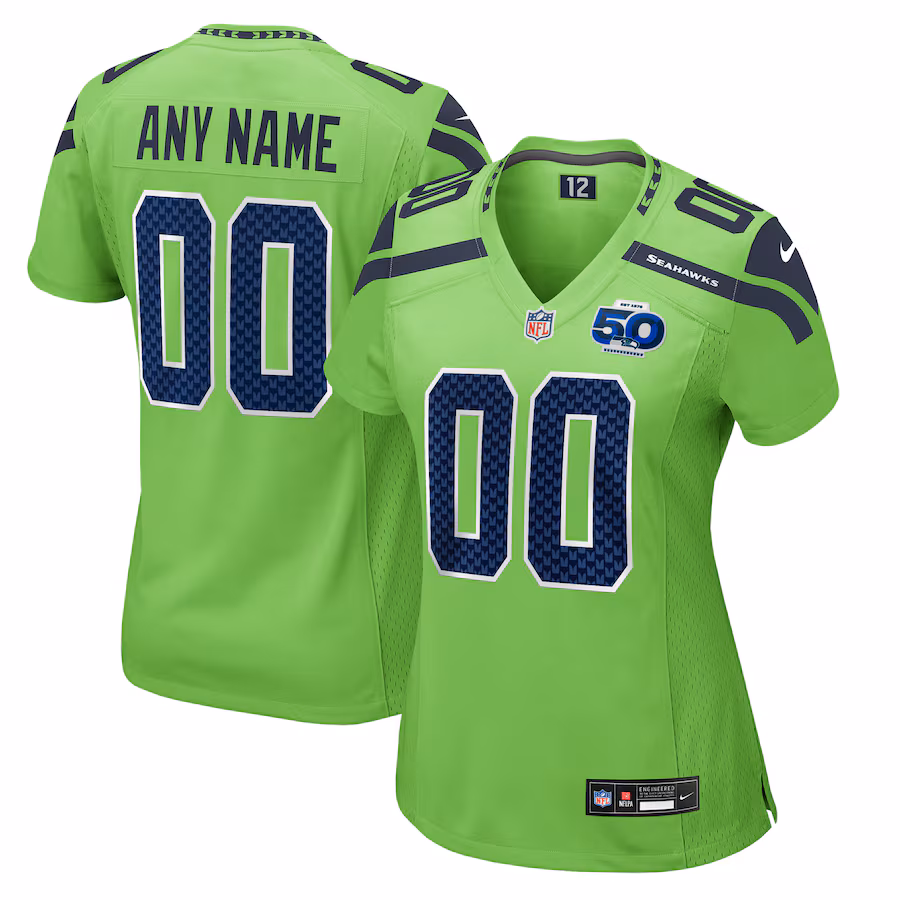 Women's Seattle Seahawks Nike Neon Green 50th Season Alternate Custom Game Jersey - ujerseystore
