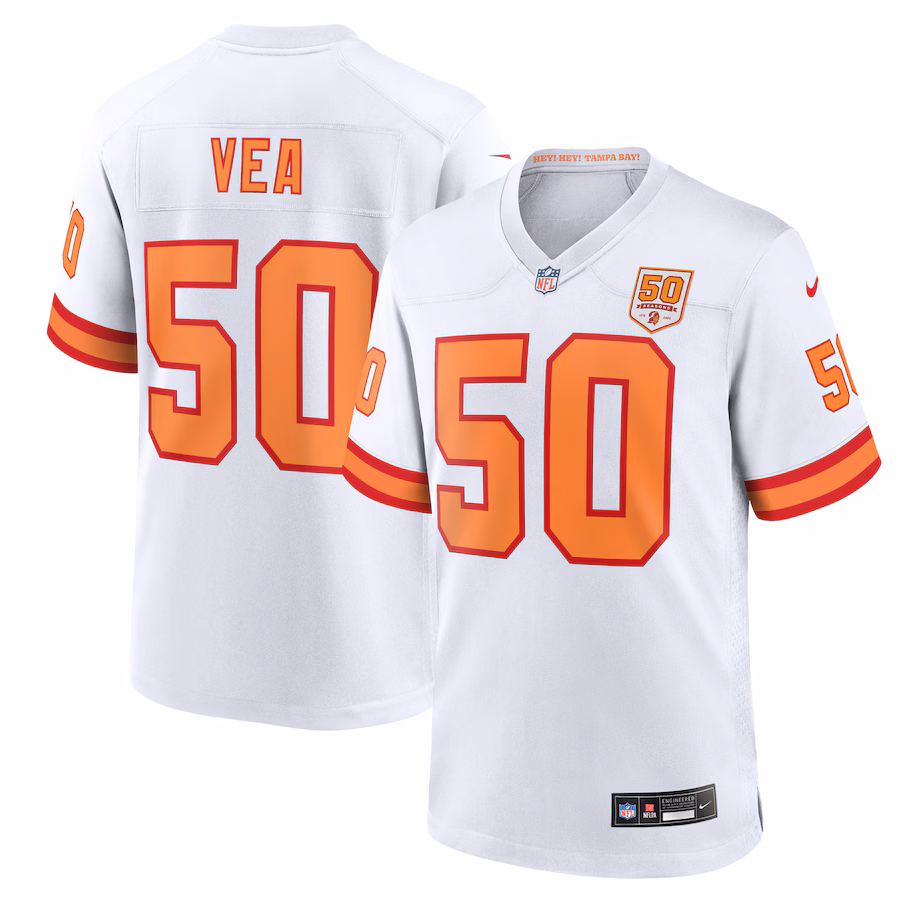 Men's '76 Tampa Bay Buccaneers Vita Vea Nike White 50th Season Game Jersey - ujerseystore