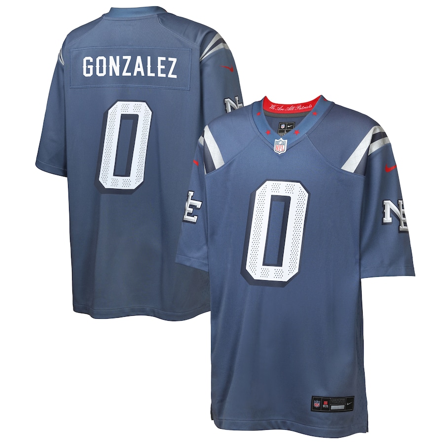 Youth New England Patriots Christian Gonzalez Nike Storm Blue 2025 Rivalries Collection Game Jersey - ujerseystore