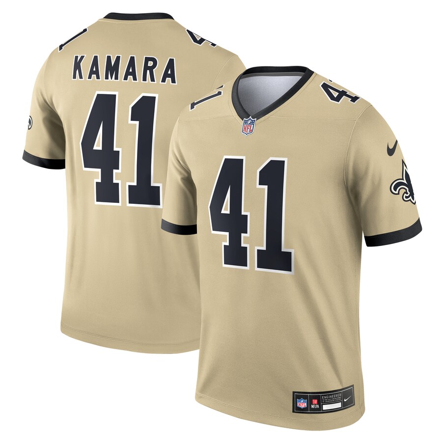 Men's New Orleans Saints Alvin Kamara Nike Gold Gameday Golds Alternate Legend Player Performance Top - ujerseystore