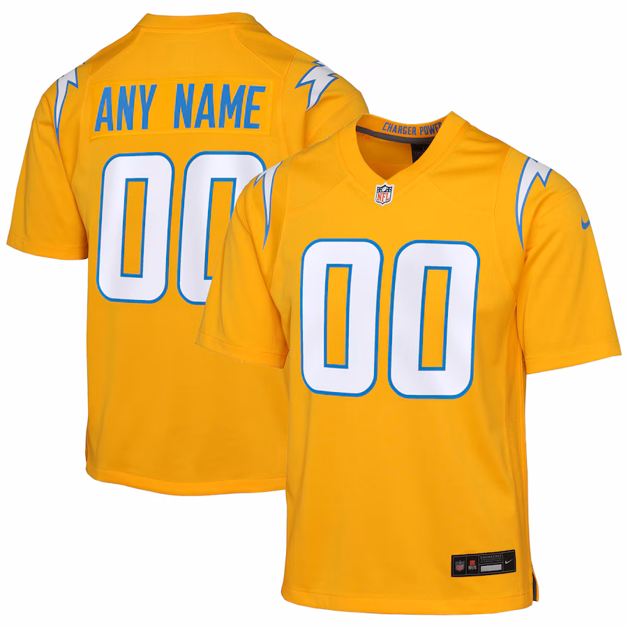 Youth Los Angeles Chargers Nike Gold Alternate Charger Power Game Custom Jersey - ujerseystore