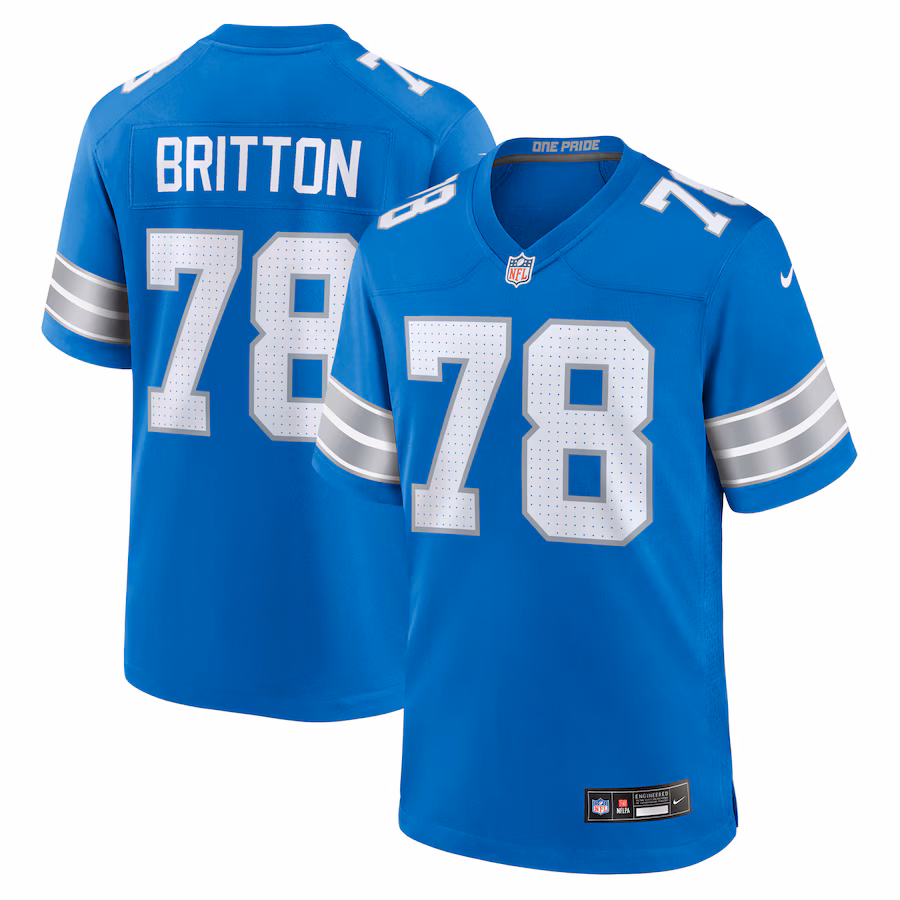 Men's Detroit Lions Gunner Britton Nike Blue Team Game Jersey - ujerseystore