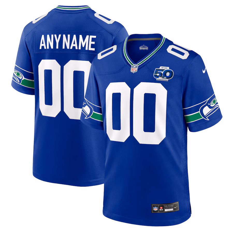 Men's Seattle Seahawks Nike Royal 50th Season Throwback Custom Game Jersey - ujerseystore