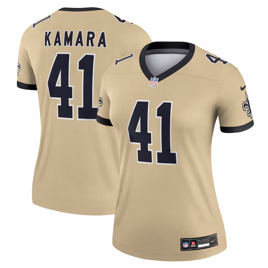 Women's New Orleans Saints Alvin Kamara Nike Gold Gameday Golds Alternate Legend Player Performance Top - ujerseystore