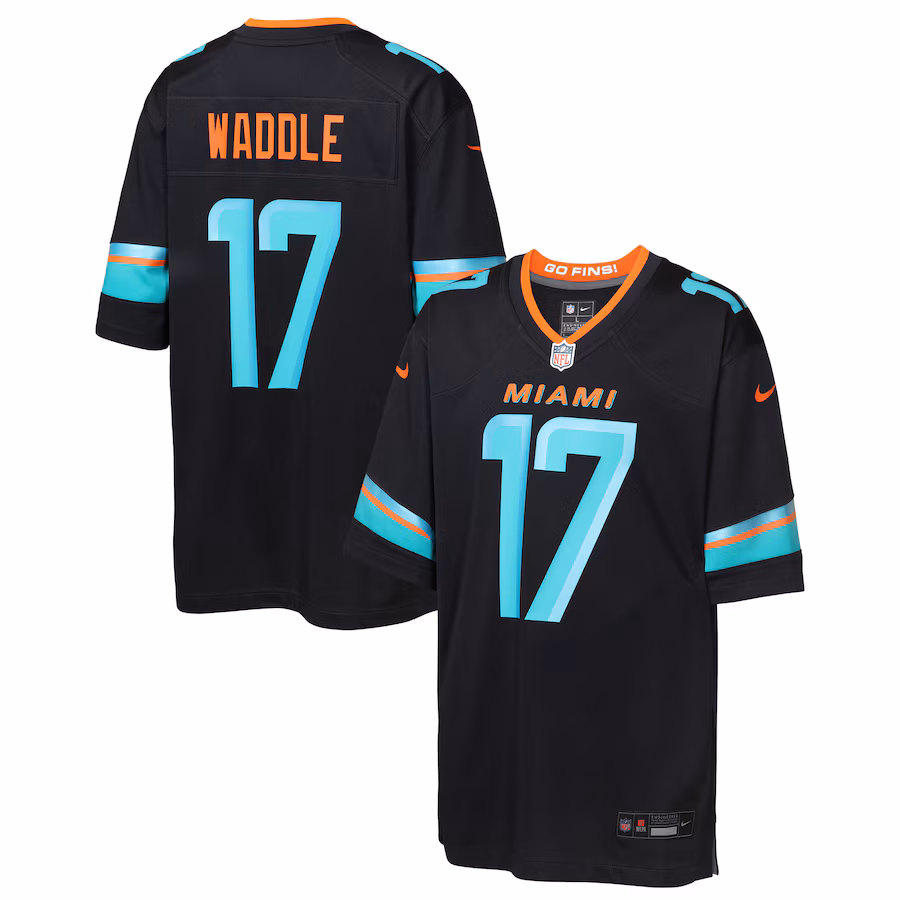 Youth Miami Dolphins Jaylen Waddle Nike Pitch Blue 2025 Rivalries Collection Game Jersey - ujerseystore