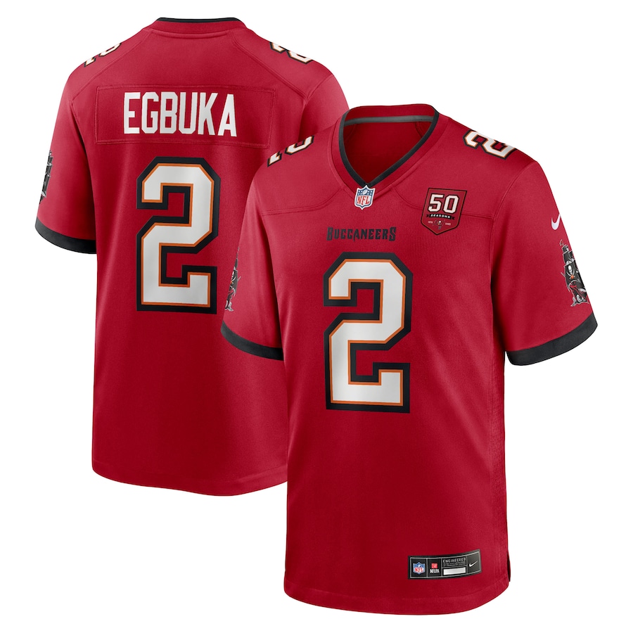 Men's Tampa Bay Buccaneers Emeka Egbuka Nike Red Team 50th Season Game Jersey - ujerseystore
