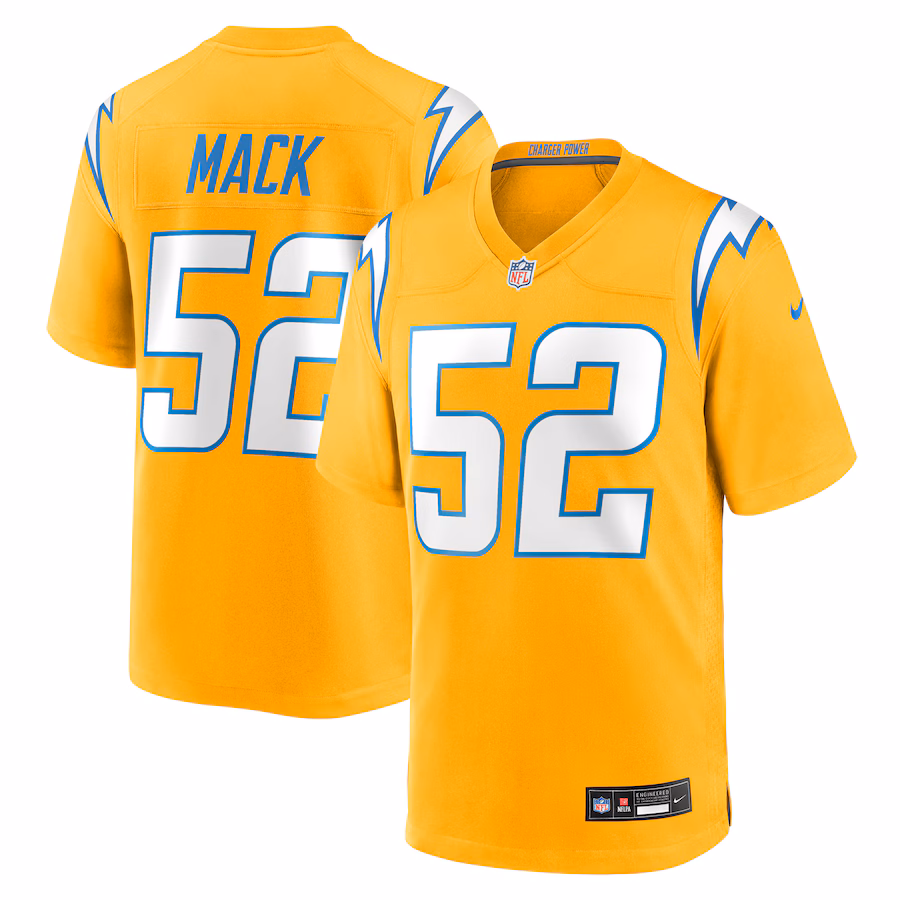 Men's Los Angeles Chargers Khalil Mack Nike Gold Alternate Charger Power Game Player Jersey - ujerseystore