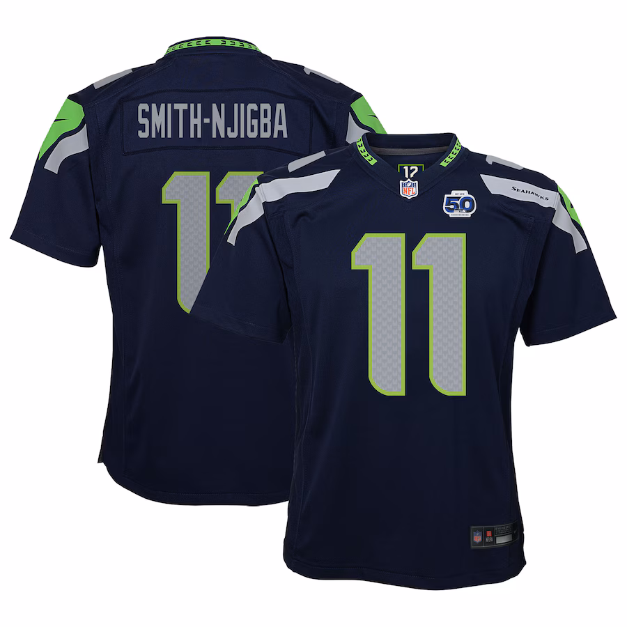 Youth Seattle Seahawks Jaxon Smith-Njigba Nike College Navy 50th Season Game Jersey - ujerseystore