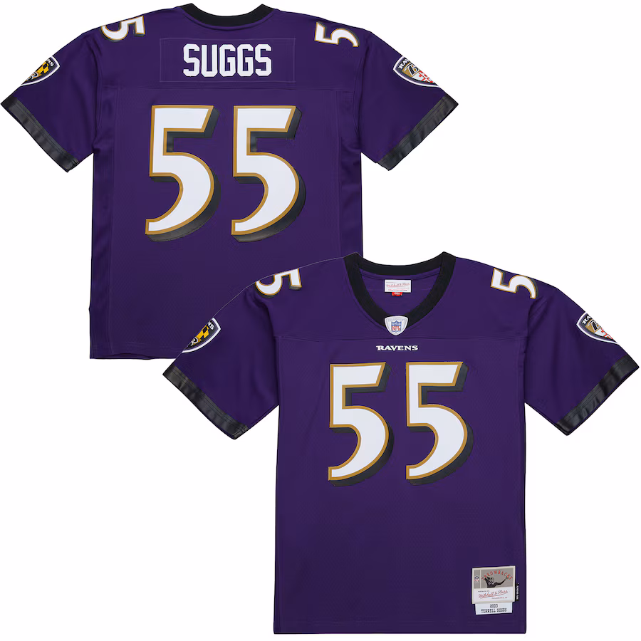 Men's Baltimore Ravens Terrell Suggs Mitchell & Ness Purple 2003 Legacy Replica Jersey - ujerseystore