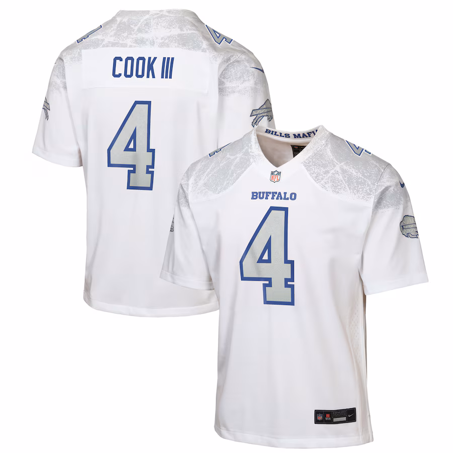 Youth Buffalo Bills James Cook III Nike White 2025 Rivalries Collection Game Jersey - ujerseystore