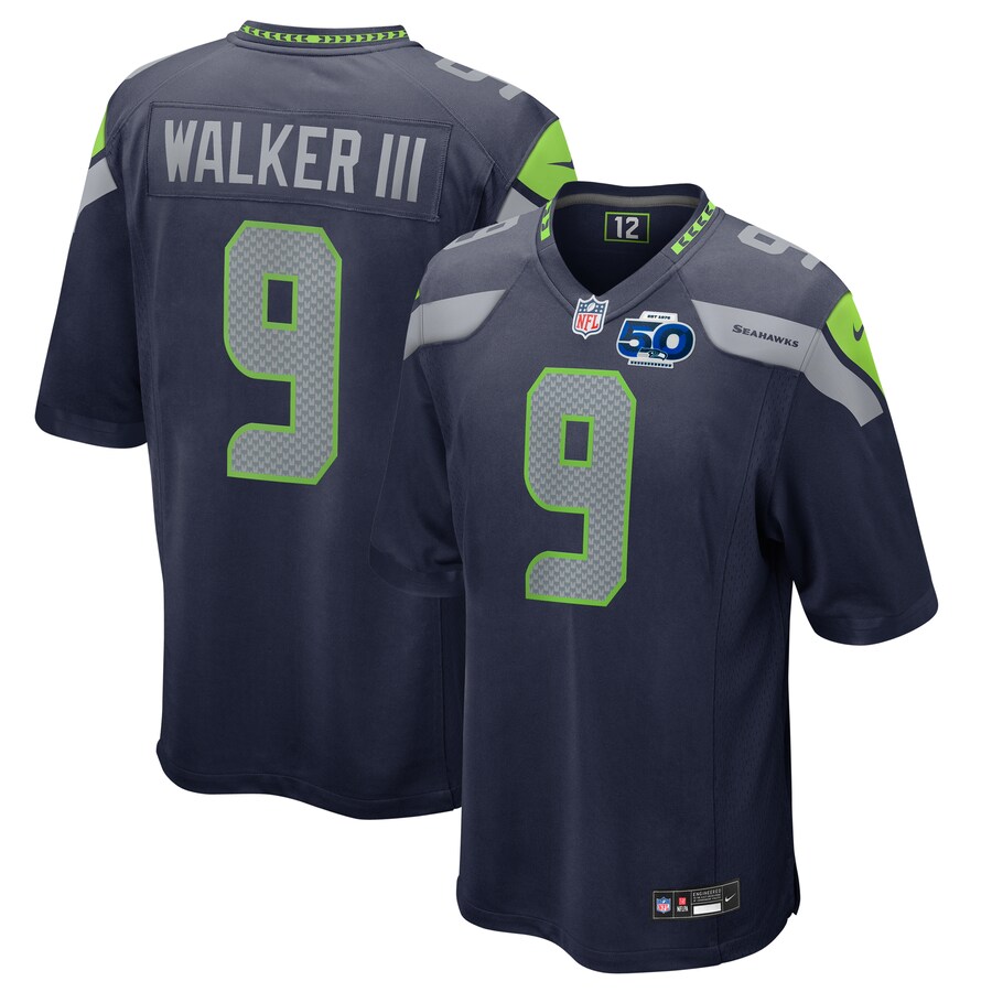 Men's Seattle Seahawks Kenneth Walker III Nike College Navy 50th Season Game Jersey - ujerseystore