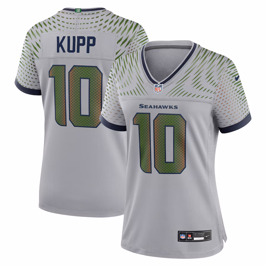 Women's Seattle Seahawks Cooper Kupp Nike Wolf Gray 2025 Rivalries Collection Game Jersey - ujerseystore