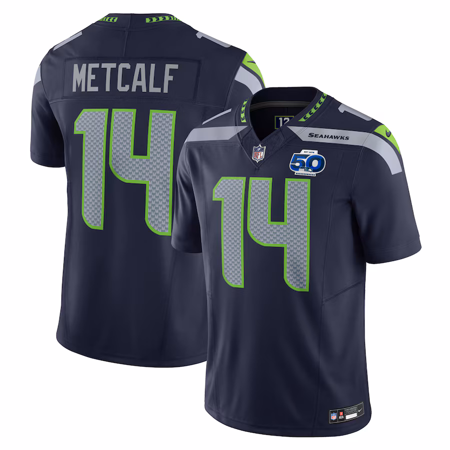 Men's Seattle Seahawks DK Metcalf Nike College Navy 50th Season Vapor F.U.S.E. Limited Jersey - ujerseystore