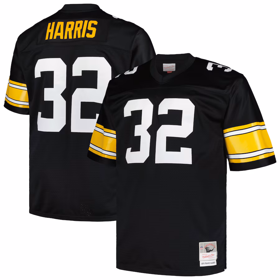 Men's Pittsburgh Steelers Franco Harris Mitchell & Ness Black Big & Tall 1976 Legacy Retired Player Jersey - ujerseystore