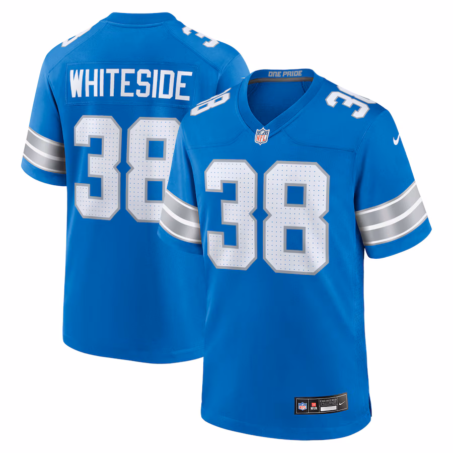 Men's Detroit Lions Nick Whiteside Nike Blue Team Game Jersey - ujerseystore