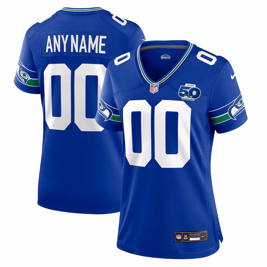 Women's Seattle Seahawks Nike Royal 50th Season Throwback Custom Game Jersey - ujerseystore