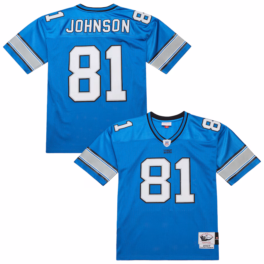 Men's Detroit Lions Calvin Johnson Mitchell & Ness Blue 2007 Authentic Throwback Retired Player Jersey - ujerseystore