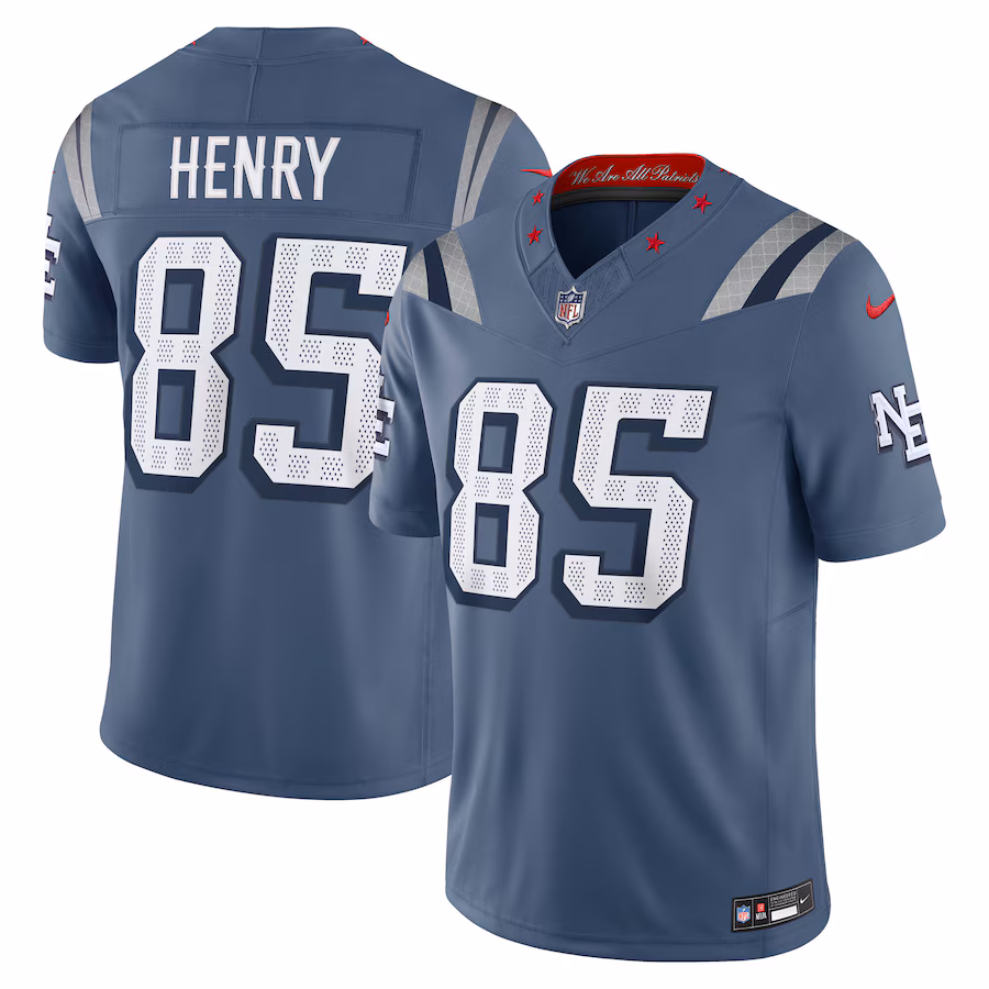 Men's New England Patriots Hunter Henry Nike Storm Blue 2025 Rivalries Collection Limited Jersey - ujerseystore
