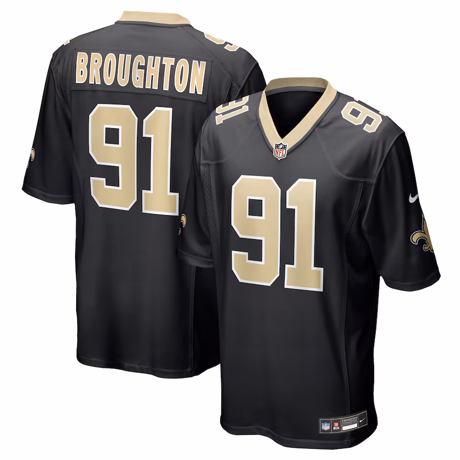 Men's New Orleans Saints Vernon Broughton Nike Black Team Game Jersey - ujerseystore