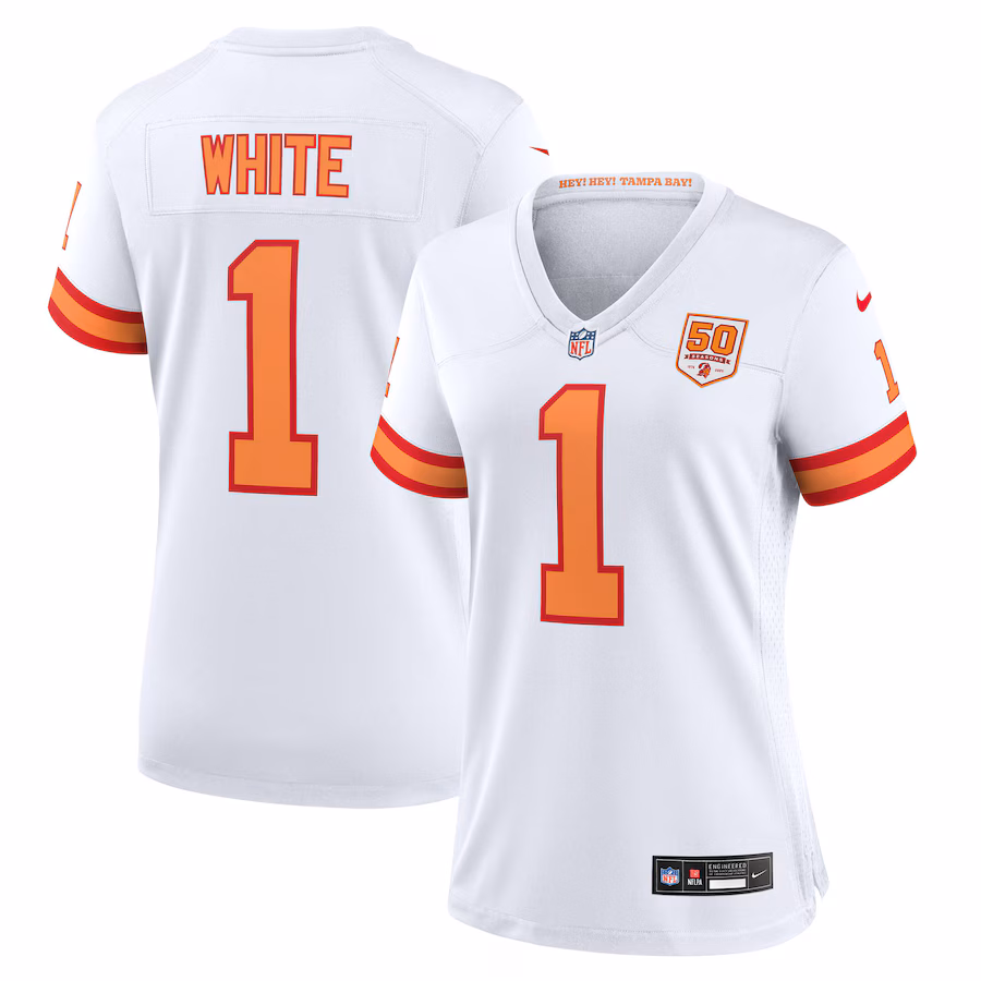Women's '76 Tampa Bay Buccaneers Rachaad White Nike White 50th Season Game Jersey - ujerseystore