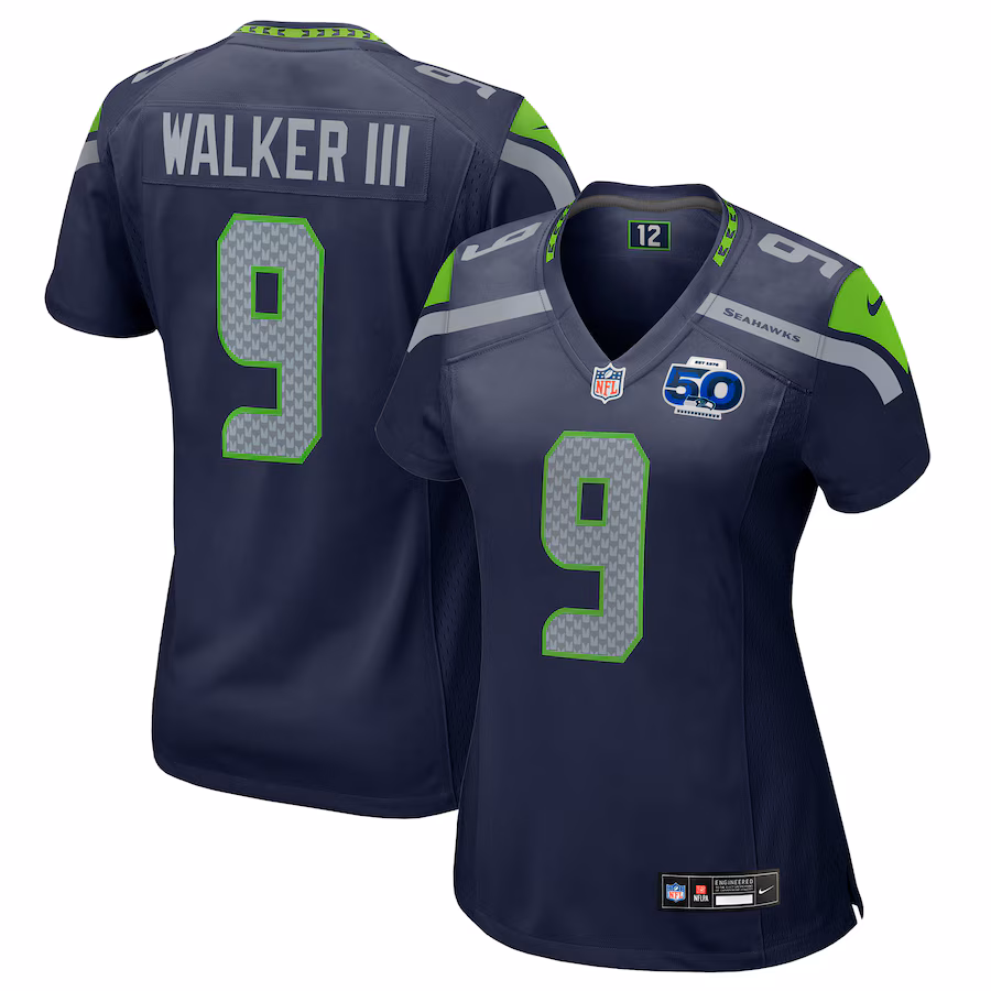 Women's Seattle Seahawks Kenneth Walker III Nike College Navy 50th Season Game Jersey - ujerseystore