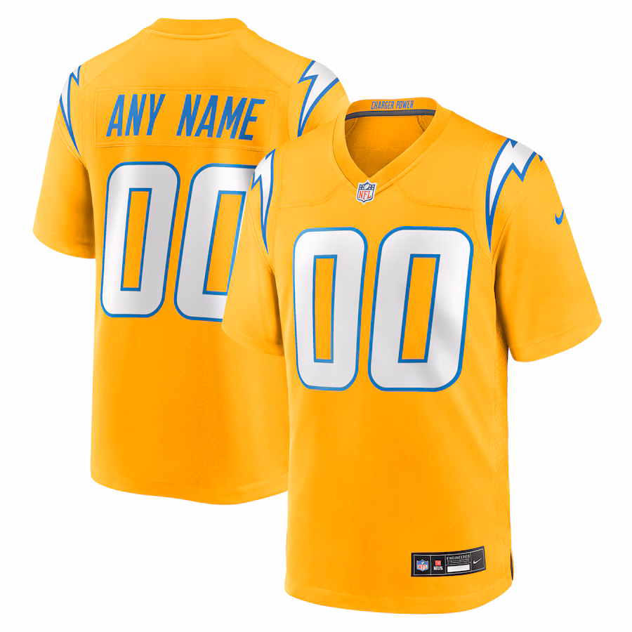 Men's Los Angeles Chargers Nike Gold Alternate Charger Power Game Custom Jersey - ujerseystore