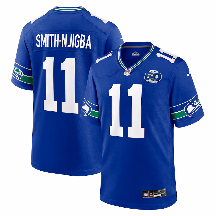 Men's Seattle Seahawks Jaxon Smith-Njigba Nike Royal Alternate 2 50th Season Game Jersey - ujerseystore
