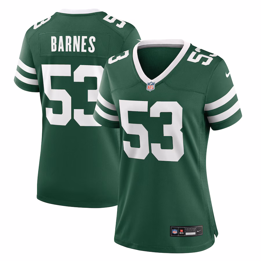 Women's New York Jets Zaire Barnes Nike Legacy Green Game Jersey - ujerseystore