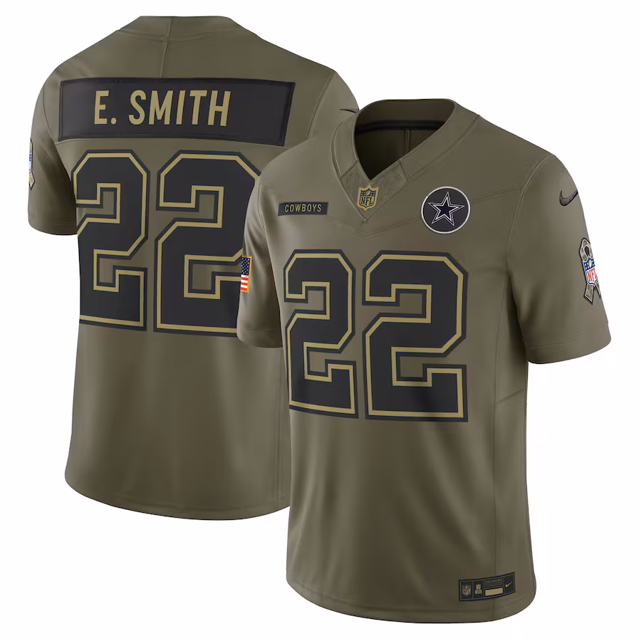 Men's Dallas Cowboys Emmitt Smith Nike Olive 2025 Salute to Service Retired Limited Jersey - ujerseystore
