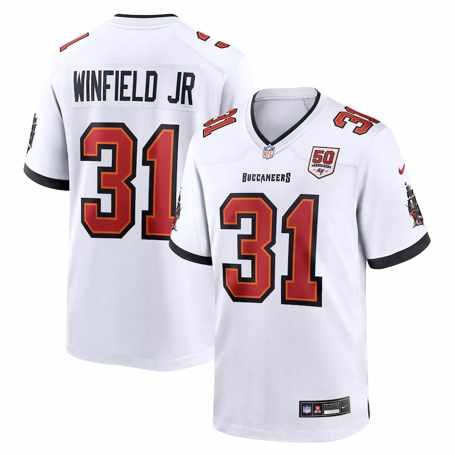 Men's Tampa Bay Buccaneers Antoine Winfield Jr. Nike White 50th Season Patch Game Jersey - ujerseystore