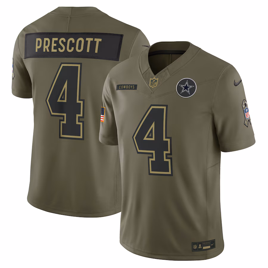 Men's Dallas Cowboys Dak Prescott Nike Olive 2025 Salute to Service Limited Jersey - ujerseystore