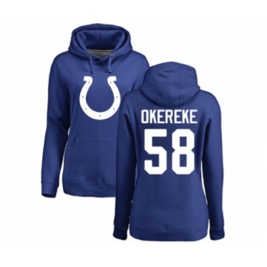 Football Women's Indianapolis Colts #58 Bobby Okereke Royal Blue Name & Number Logo Pullover Hoodie - ujerseystore