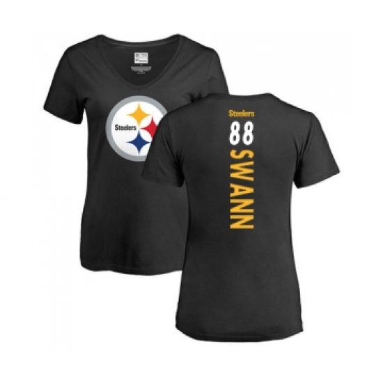 Football Women's Pittsburgh Steelers #88 Lynn Swann Black Backer Slim Fit T-Shirt - ujerseystore