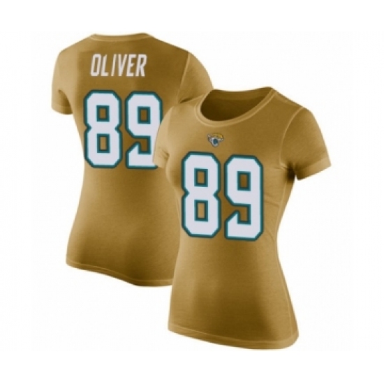 Football Women's Jacksonville Jaguars #89 Josh Oliver Gold Rush Pride Name & Number T-Shirt - ujerseystore