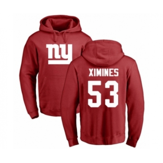 Football New York Giants #53 Oshane Ximines Red Name & Number Logo Pullover Hoodie - ujerseystore