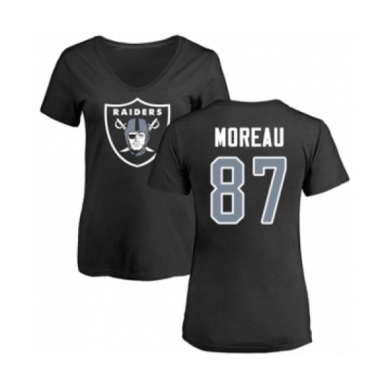 Football Women's Oakland Raiders #87 Foster Moreau Black Name & Number Logo T-Shirt - ujerseystore