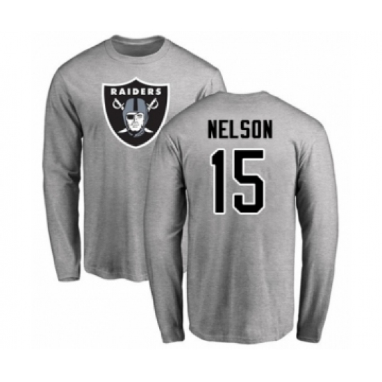 Football Oakland Raiders #15 J. Nelson Ash Name & Number Logo Long Sleeve T-Shirt - ujerseystore